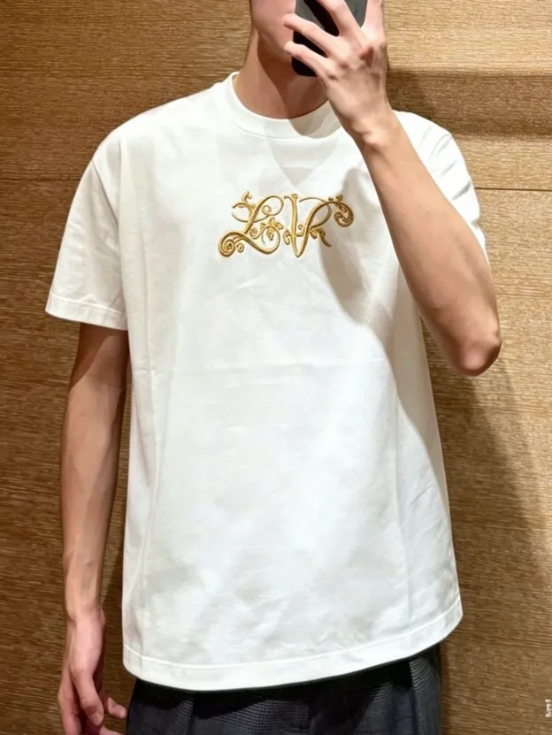 Louis Vuitton/Louis Vuitton gold flower signature embroidered short sleeves